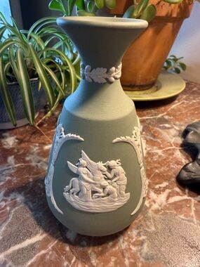 Vintage Wedgwood Pale Green and Ivory Jasperware Bud Vase